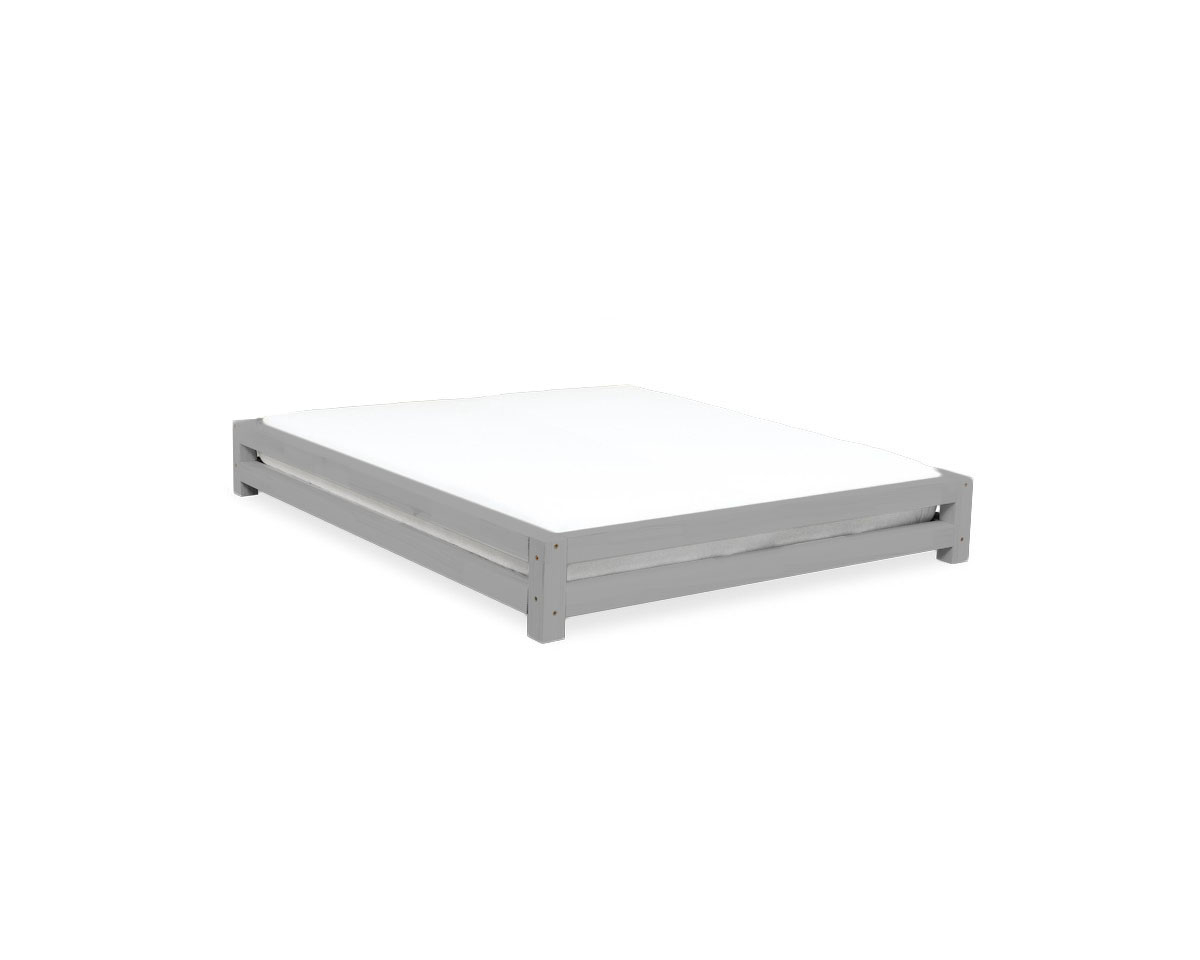 Einfaches Holzbett graue Farbgröße 200x200 cm