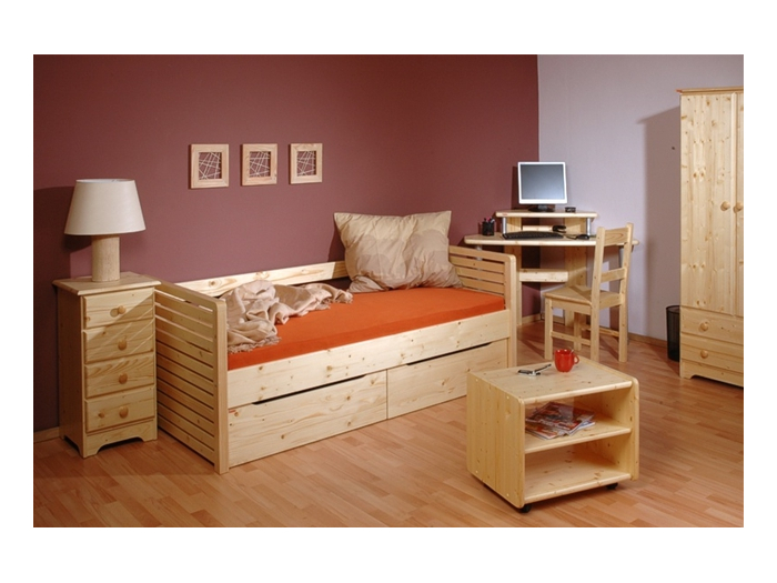 Holzbett mit Kopfteil und hohen Seiten